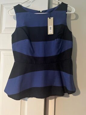 Striped Peplum Tank Top - Blue